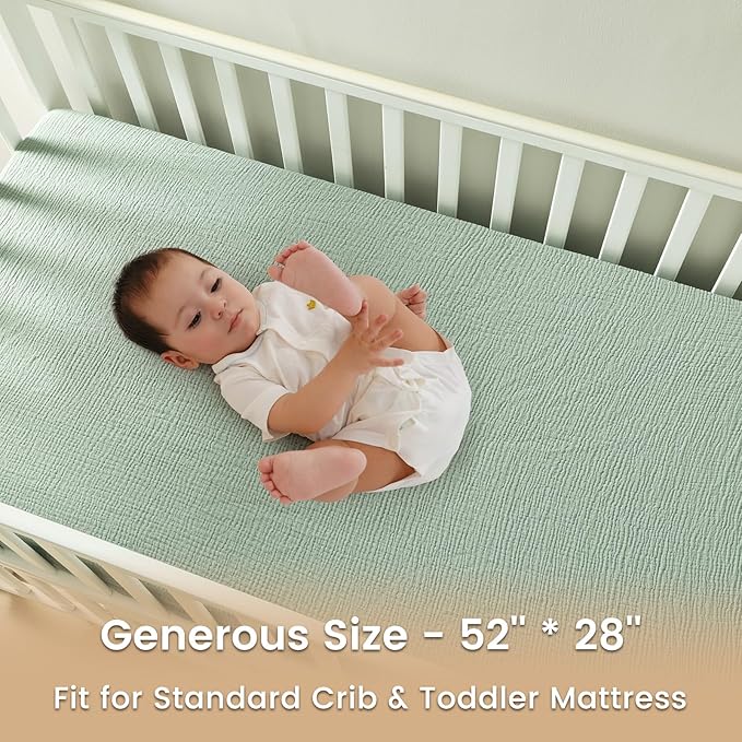 david's kids Muslin Crib Sheets for Boys Girls, 2 Pack 100% Cotton Soft Breathable Fitted Baby Neutral Sheet Set, Standard 52"x28" Crib and Toddler Mattress, Animals