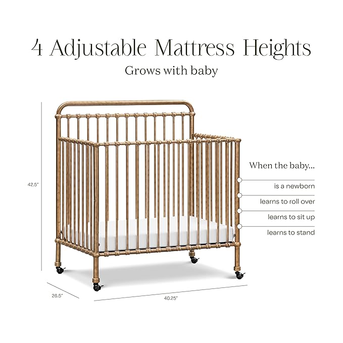 NAMESAKE Winston 4-in-1 Convertible Mini Crib w/Removable Wheels - Converts to Toddler Bed, Daybed & Twin-Size Bed - GREENGUARD Gold Certified - 4 Adjustable Heights - Durable Metal, Easy to Assemble
