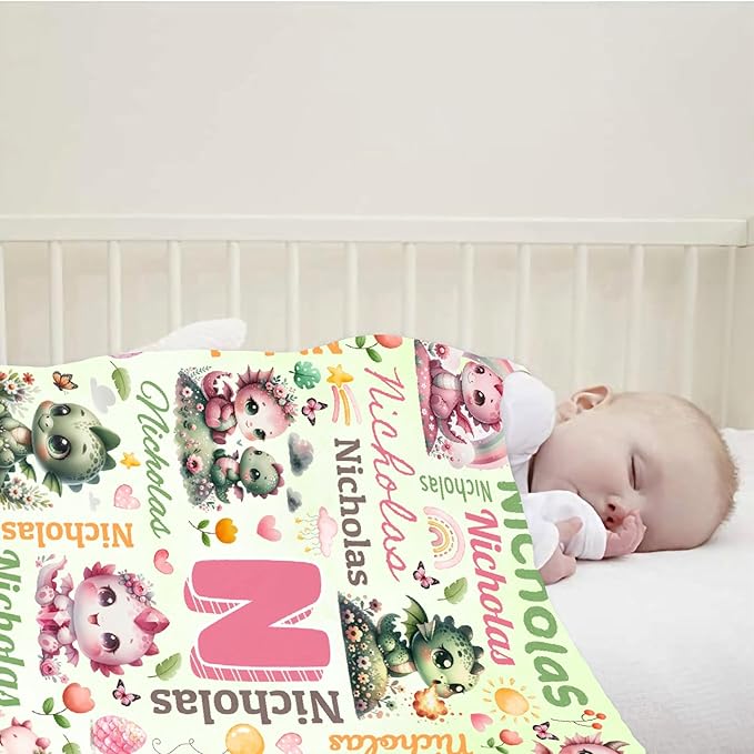 Personalized Custom Dragon Floral Preschool Blanket Gifts for Baby Toddler Kids Boys Girls - Customized Dragon Floral Soft Lightweight Flannel Sheets Decor for Crib Nap Couch - 30"x40" for Baby/Pets