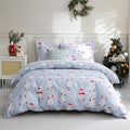 JSD Snowman Kids Duvet Cover Set Queen Size, 3 Piece Blue Printed Christmas Microfiber Comforter Cover with Pillow Shams Zipper Closure, Comforter Not Included