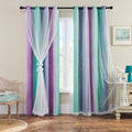 XiDi Purple Grey Green Curtains for Girls Bedroom 84 Inches Long 2 Panels Set, Rainbow Blackout Curtains for Kids Room Decor, Unicorn Wall Decals Drapes for Little Girl Nursery Room 52 Inches Wide