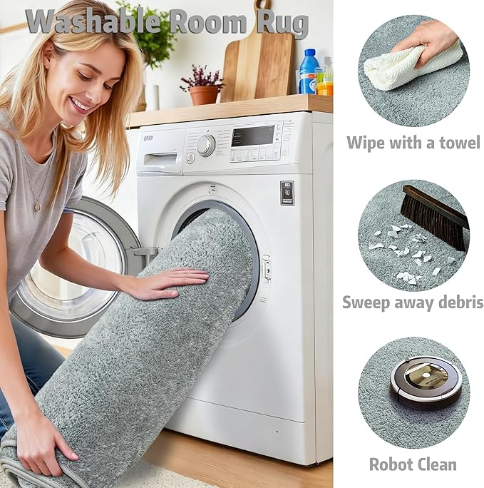 Chicrug 6x9 Minimalist Washable Area Rugs for Bedroom Living Room Classroom, Modern Soft Memory Foam Rug for Kids Nursery, Low Plie Indoor Carpet for Dorm Dining Office Bedside Room Decor, Grey