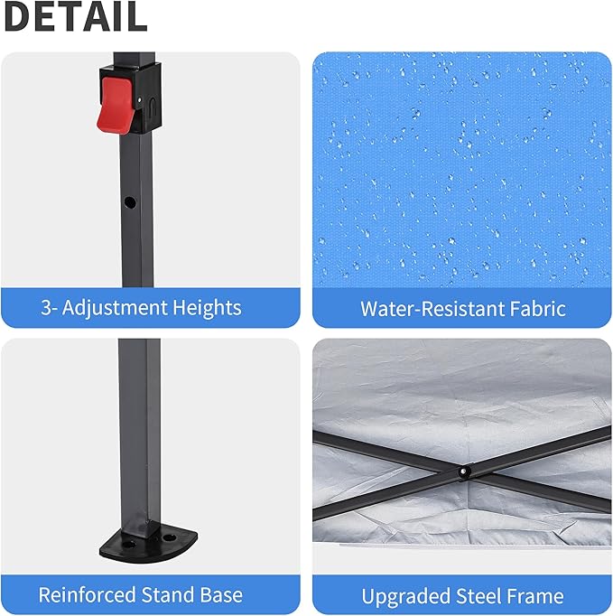 GDY 10x10 Pop Up Canopy Tent, Outdoor Gazebo with 4 Sandbags, Easy Up Canopy with 3 Adjustable Heights for Events, Parties, Camping, Blue.