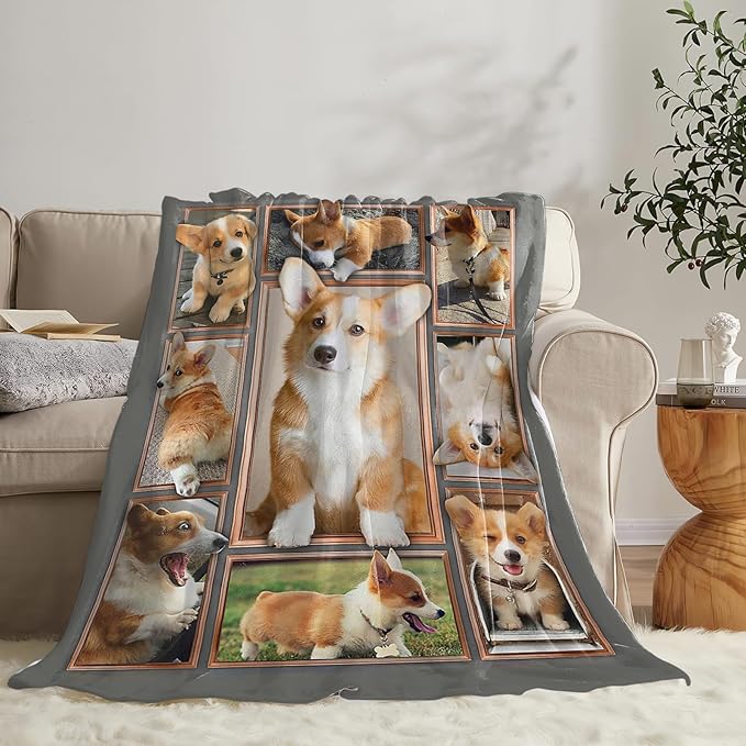 Tijuboni Corgi Throw Blanket Dog Gifts for Girls Boys Women Men Kids Adults Soft Flannel Fleece Blanket for Couch Sofa Bed Home Decor 50"x60"