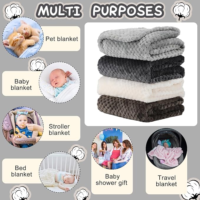 Frienda 4 Pcs Baby Fuzzy Blanket Fluffy Baby Blanket for Boys Girls Soft Warm Infant Newborn Toddler Receiving Nursery Bed Supplies, 32 x 24 Inch(Grey Color)