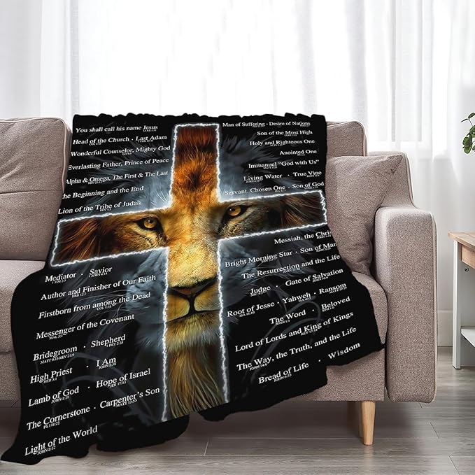 Tijuboni Christian Lion Throw Blanket Religious Gifts for Women Men Girls Boys Kids Adults Soft Flannel Fleece Blanket for Couch Sofa Bed Home Decor 50"x60"