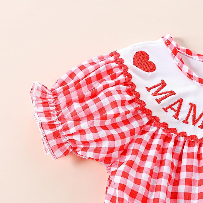 Newborn Baby Girl Romper Mamas Mini Bow Plaid Print Puff Sleeve Smocked Bubble Romper Jumpsuit Bodysuit Clothes