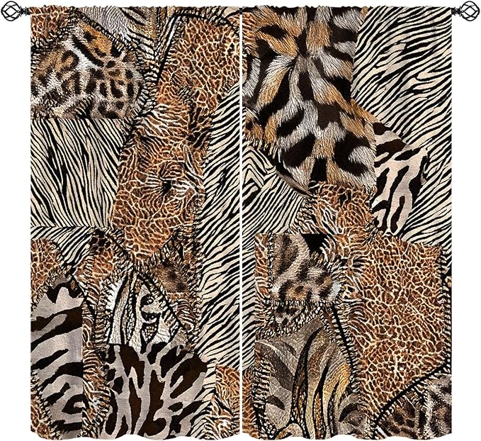 Leopard Print Curtains, Brown Wild Cheetah Zebra Animal Fur Farmhouse Window Curtains for Bedroom Kitchen Living Room 52" W X 84" L