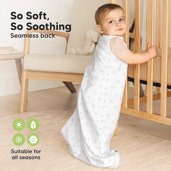 2-Pack Organic Baby Sleep Sacks, 100% Cotton - Soft & Breathable 0.5TOG Baby Wearable Blanket, Toddler Sleeping Sack 6-18 months, Easy to Wear Transitional Swaddles for Newborns, Infants (Bunnies, M)