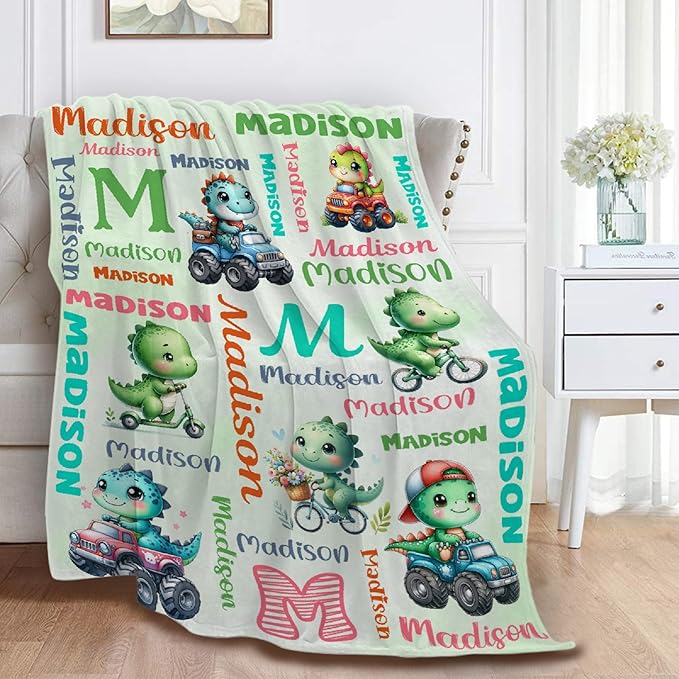 Personalized Dinosaur Truck Blanket Gifts for Girls Boys Women - Super Soft Cozy Warm Throw Sheet for Couch Bed Sofa Office Decor All Season 50"x60" for Teens