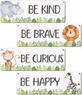 Woodland Nursery Decor, Safari Jungle Animals Boysroom Wall Sign Art, Motivational Bedroom Decorations for Kids Boys, 4 Pieces Wood Sign, 3.9x11.8 In-A05