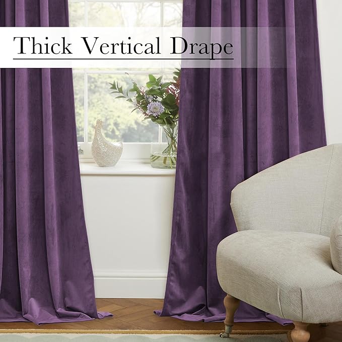 StangH Lavender Velvet Curtains, Room Darkening Soft Velvet Drapes for Bedroom Living Room, Thermal Insulated Window Treatment with Back Tab, Energy Efficient Privacy Protect, 52x84 inch, 2 Panels