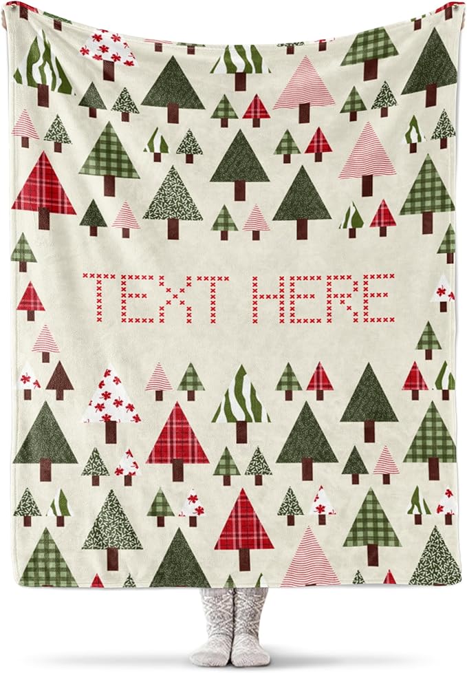 Personalized Christmas Tree Blanket - Ships Next Day, Printed in USA - Fleece or Sherpa Sofa Throw, Soft Christmas Bedding, Holiday Home Decor, Customizable Family Throws (Fleece 60x80)