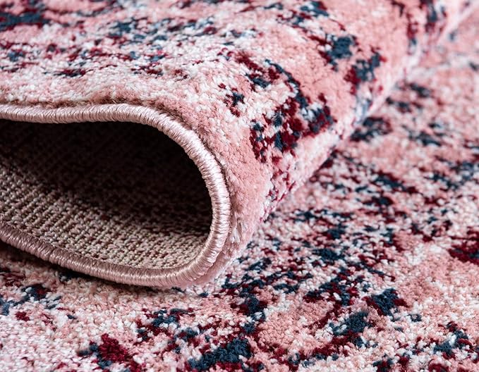 Rugs.com Charleston Collection Rug – 5 Ft Round Pink Low-Pile Rug Perfect for Kitchens, Dining Rooms