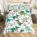 Feelyou Christmas Dinosaur Decorative Comforter Cover Toddler Size Cartoon Snowman Duvet Cover Xmas Bow Snowflake Bedding Set Gifts for Kids Boys Girls 1 Pillow Case