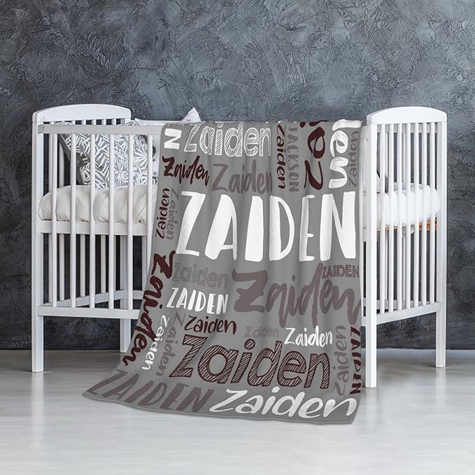 Dr.TOUGH Personalized Blankets with Name Customized Baby Blankets for Girls Boys Adults Monogrammed Blankets and Throws Christmas Birthday Mothers Fathers Valentines Day Gift (Grey,30''×40'')