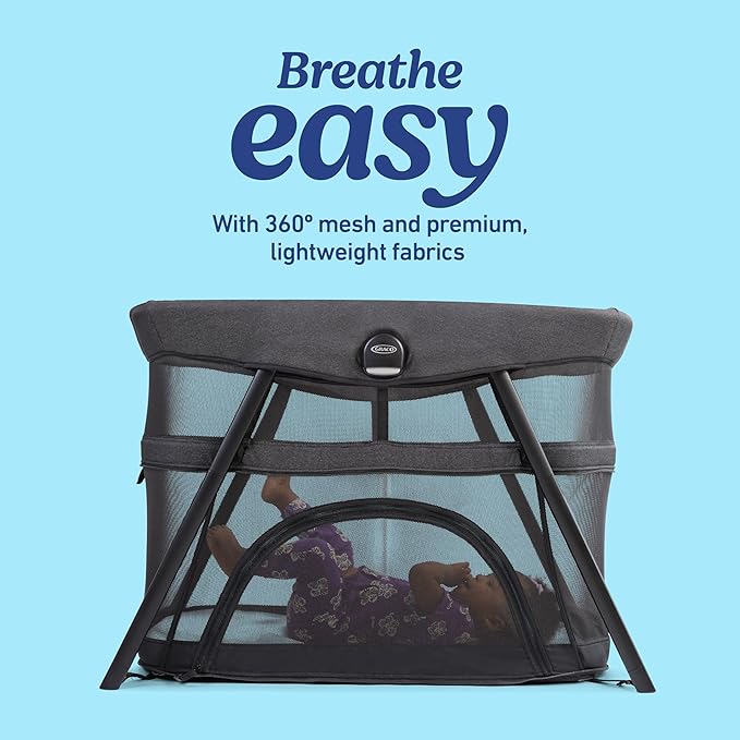 Graco Lite Traveler 4 in 1 Playard with 4 Modes, Bedside Bassinet, Toddler Playpen, Free Play and Slumber Tent Mode, Lightweight Portable Playard with Canopy and Carry Bag