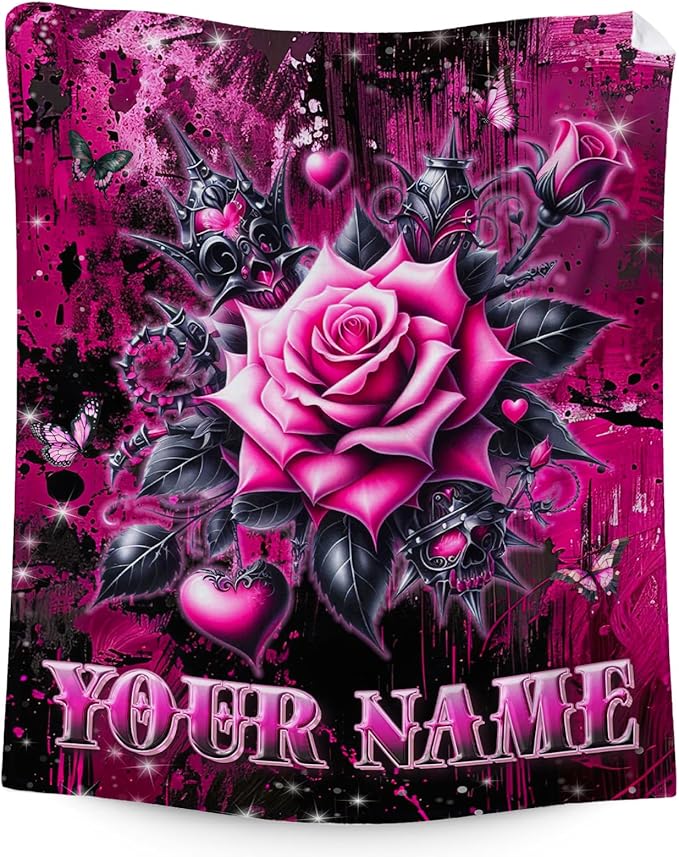 Personalized Rose Stylish Flower Blanket - Custom 50" x 60" Girls Throw Blankets for Women - Fluffy Plush Throws for Mom