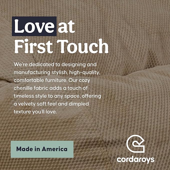 CordaRoy's Chenille Bean Bag-Convertible Bean Bag Chair-Machine-Washable Chenille Fabric Cover-for Basement,Living Room,Game Room,Dorm & More - King Size - Tan | Made in The USA
