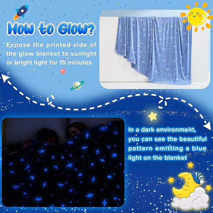 LUXEAR Cooling Blanket, Glow in the Dark Blanket Star Cosmic Cool Blanket for Boys Girls Gift Cooling Throw Blanket Keep Child/Adults Cool All Night Soft Breathable Summer Blanket for Bed Sofa 51x67in