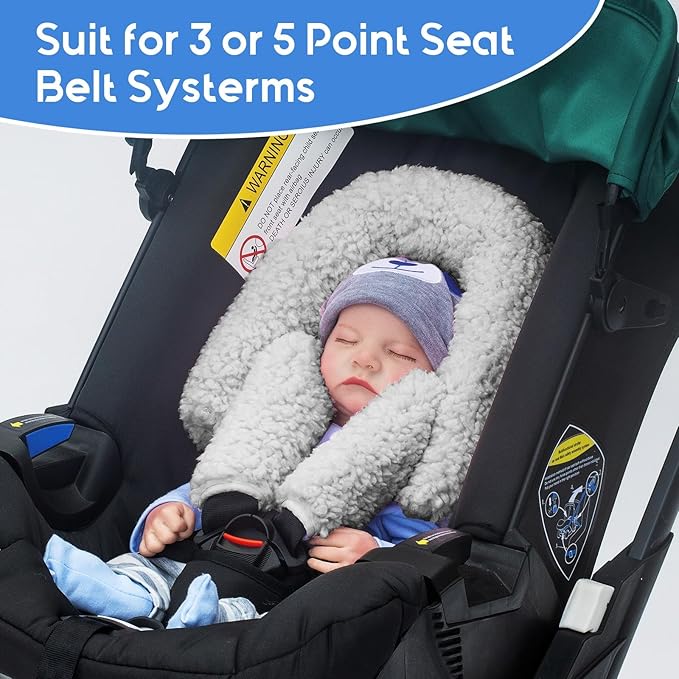 Winter Carseat Head Support for Infant, Infant Car Seat Insert with 2 Car Seat Strap Pads, Plush Fleece Baby Car Seat Cushion for Boys Girls, Multi-use Stroller Padding for Swing, Bouncer, Rocker