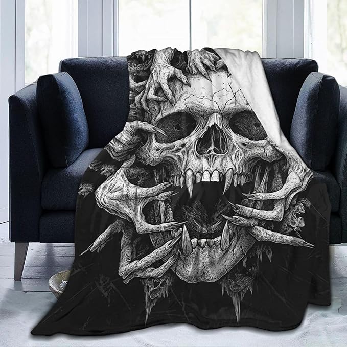 Skull Blanket for Girls Boys Horrible Gothic Throw Blankets Soft Cozy Warm Fuzzy Fleece Cool Black White Bedding Flannel Throws Stuff Gifts for Skull Lovers Kids Men Women Bedroom Decor 60"x50"