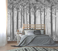 XMPMBM-Grey Cartoon Tree Nursery Room Fabric Wallpaper Misty Forest Wall Mural-W 132" X H 92"（93 Square Foot）