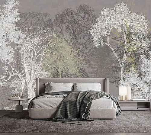 -Hand-Painted Wood Bedroom Wallpaper XT21 S 100" x 65"