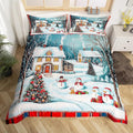 Manfei Christmas Duvet Cover Set Queen Size, Cute Snowman Xmas Tree Bedding Set for Kids Boy Girls Room Decor, New Year Theme Comforter Cover, Lightweight Bedspread Cover, 2 Pillowcases, No Comforter