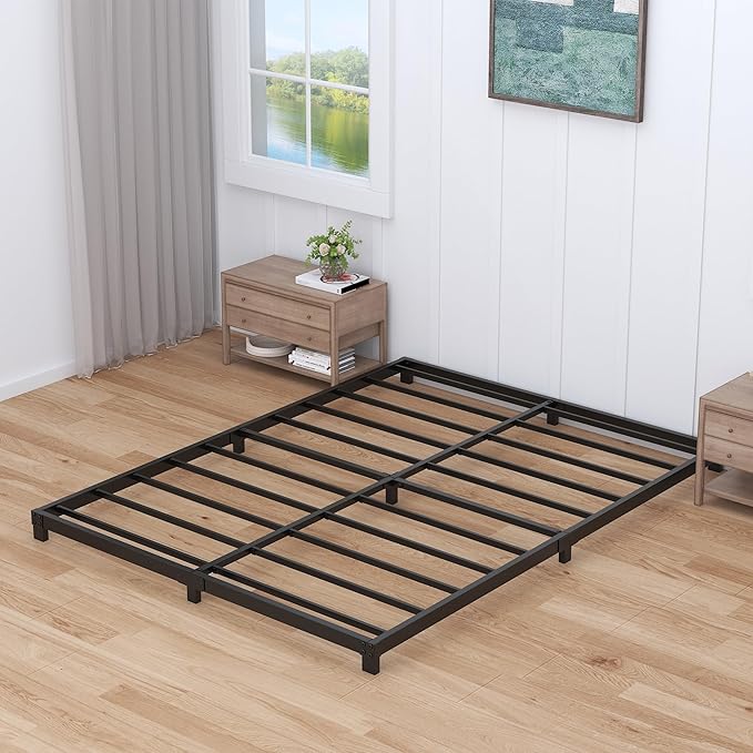 3 Inch Bed Frame Queen Size Low Profile, Queen Bed Frame No Box Spring Needed, Heavy Duty Metal, Easy Assembly, Black