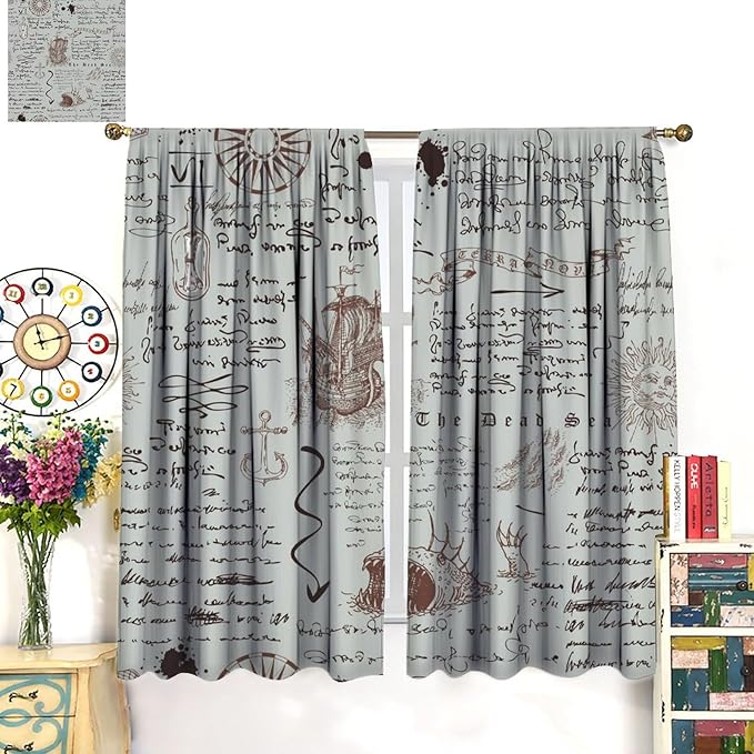 Nautical Theme Window Curtains,Pirate Sailboat Curtains for Bedroom,Starfish Print Draperies for Living Room,Ocean Window Treatment Curtains Set 2 Panels,42x45 Inches