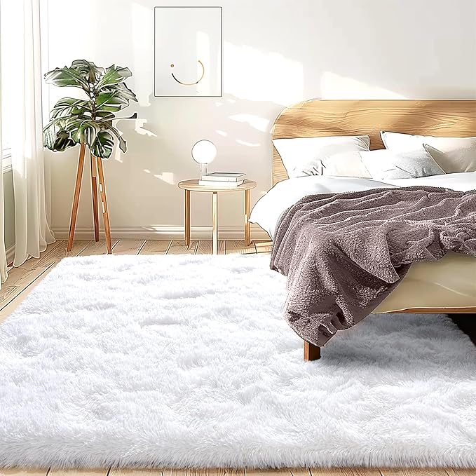 Fluffy 6x9 Rug - Nursery Rugs for Bedroom - Height Pile 1.4" Plush Rug - Fuzzy Throw Rugs Carpet for Bedroom - White