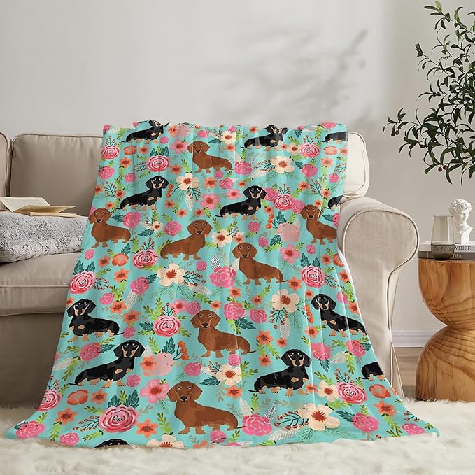 Tijuboni Dachshund Throw Blanket Dog Gifts for Girls Boys Women Men Kids Adults Soft Flannel Fleece Blanket for Couch Sofa Bed Home Decor 50"x60"