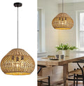 19 Inch Rattan Chandelier Large, 3-Light Round Farmhouse Rattan Chandelier Dome Light Fixtures Ceiling for Living Room Dining Room Bedroom Kitchen Island Restaurant