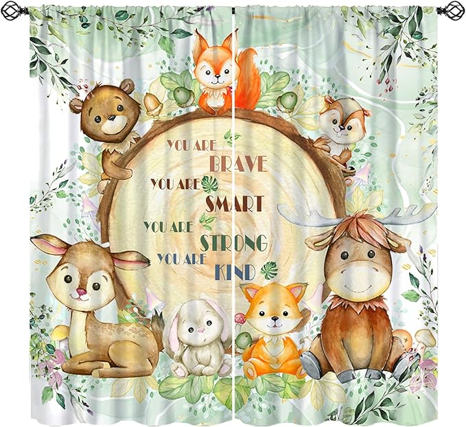 Kids Safari Animal Curtains Cute Watercolor Wildlife Jungle Window Treatments for Boys Girls Bedroom Inspirational Motivational Quotes Nursery Children Drapes for Living Room W42xL45"(Decor)