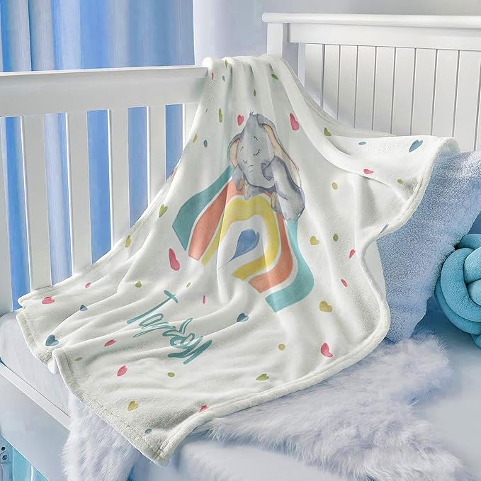 Ship Next Day, Personalized Baby Blanket for Girls Boys, Custom Baby Girl Boy Gifts Elephant Blanket with Name, Newborn Receiving Swaddle Blankets, Customized Babies Shower Christmas Birthday Gifts