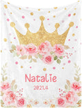 Personalized Baby Blanket, Custom Baby Blankets with Name for Girls, Personalized Baby Girl Gifts for Christmas Birthday Easter, Customized Baby Blanket for Kids Toddler New Mom Newborn (White)