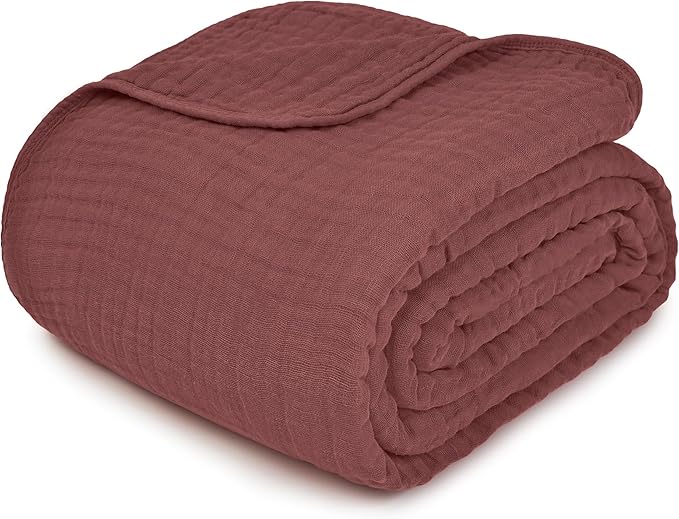 Comfy Cubs Muslin Throw Blanket - 50” x 60” Quilted Design - Lightweight, Breathable 6-Layer Gauze Fabric - Soft Cotton Blanket for Home or Travel - Packaged in Elegant Gift Box - Wine