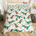 Christmas Bedding Set for Kids Boys Girls Cartoon Dinosaur Christmas Tree Comforter Cover Set Snowman New Year Duvet Cover Bedroom Decor Xmas Theme Bedspread Cover Full Size Bedding Collection 3Pcs