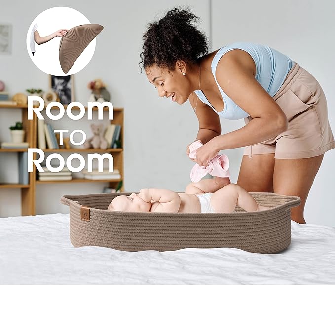 J&JOO Baby Changing Basket Set Includes Diaper Caddy - Waterproof Dual-Cover, Portable, Changing Pad for Dresser & Changing Table, Gift for Baby Shower, Cotton Rope Basket for Baby