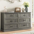 Farmhouse 6 Drawer Dresser for Bedroom, 55 Inch Wide Modern Grey Dresser TV Stand with Large Drawers & Bar Handles, Rustic Wood Chest of Drawers for Bedroom, Living Room
