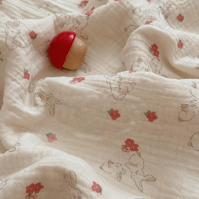 BuLuTu Rabbit Duvet Cover Full Bed Quilt Cover 79"x90" Soft Muslin Cotton Comforter Cover for Women Girls Elegant Ruffles Duvet Covers, All Seasons, No Pillow/Pillowcases