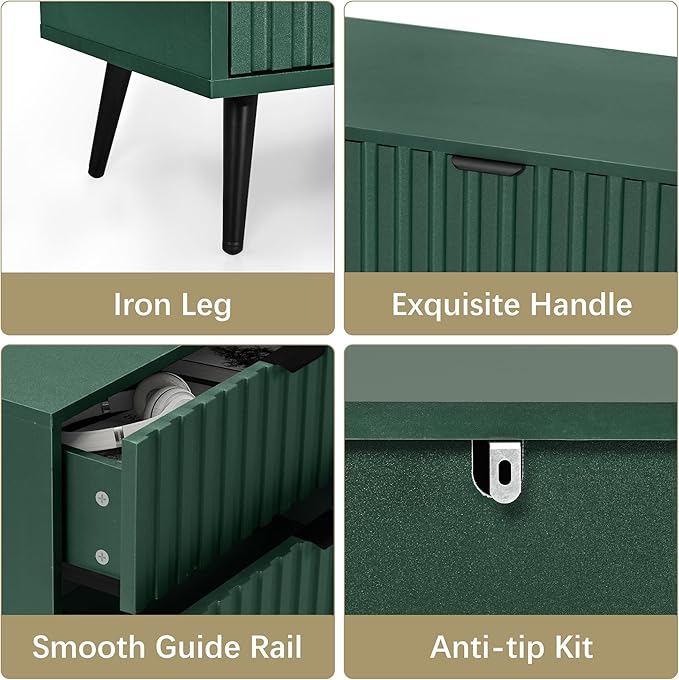 Fluted Dresser for Bedroom with 6 Drawers, 47'' Wide Modern Dresser with Metal Handle, Wood Dressers Organizer with Blister Drawers for Bedroom, Green