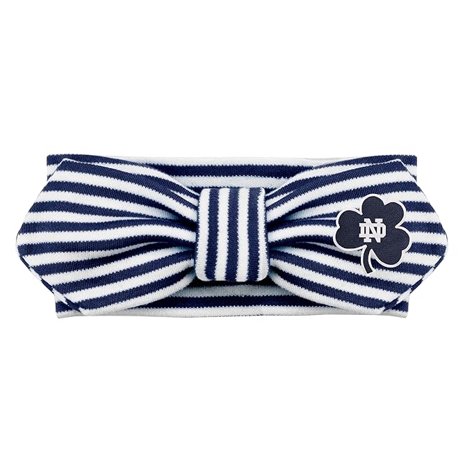Creative Knitwear Notre Dame Fighting Irish Infant Girls Navy Striped Hair Knot Headband Embroidered Logo - Size Newborn - 4T