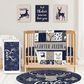 Custom Baby Crib Bedding Set,Personalized Name Navy Deer Theme Nursery Bed Set 4 Piece,Baby Blanket Fitted Sheet Nursery Rug Wall Art Set,Custom Room Decor Idea Gift for Newborns Boys Girls