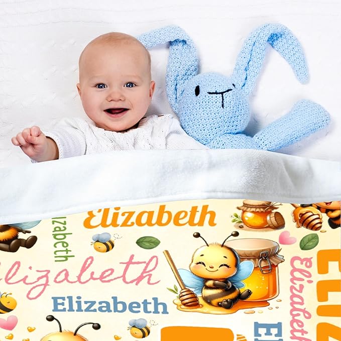 Personalized Custom Honeybee Preschool Blanket Gifts for Baby Toddler Kids Boys Girls - Customized Honeybee Super Soft Lightweight Flannel Sheets Decor for Crib Nap Couch - 30"x40" for Baby/Pets