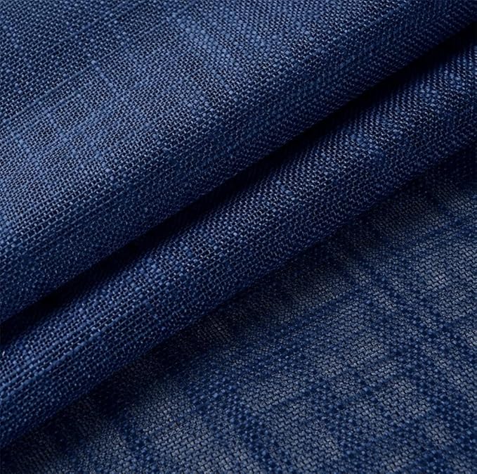 MIUCO Semi Sheer Curtains Poly Linen Textured Solid Grommet Curtains 63 Inches Long for Bedroom 2 Panels (2 x 37 Wide x 63" Long) Navy Blue