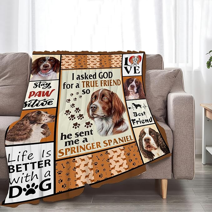 Springer Spaniel Dog Blanket Springer Spaniel Gifts and Decor Cute Dog Throw Blanket Dog Blanket for Girls Women Kids Adults Soft Warm Cozy Fleece Blanket for Couch Sofa Bed 60"x50"