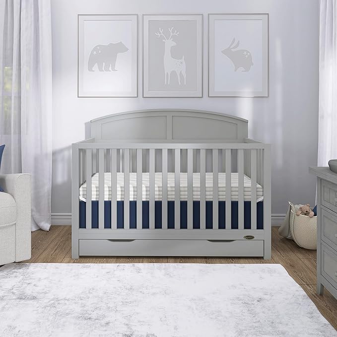 Dream On Me Storybrooke 5-in-1 Convertible Full-Size Crib with Under Drawer, Pebble Grey, GreenGuard Gold & JPMA, Convert to Toddler, Day & Full-Size Bed, 3 Mattress Heights, Sustainable Pinewood