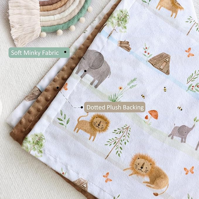 BORITAR Baby Blanket for Boys Girls, Soft Plush Minky Fabric with Double Layer Dotted Backing, Lovely Woodland Animal Pattern for Infant Toddler Newborn, 30 x 40 Inch